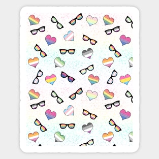 Pride Flag Sun Glasses and Hearts Distressed Design Sticker
